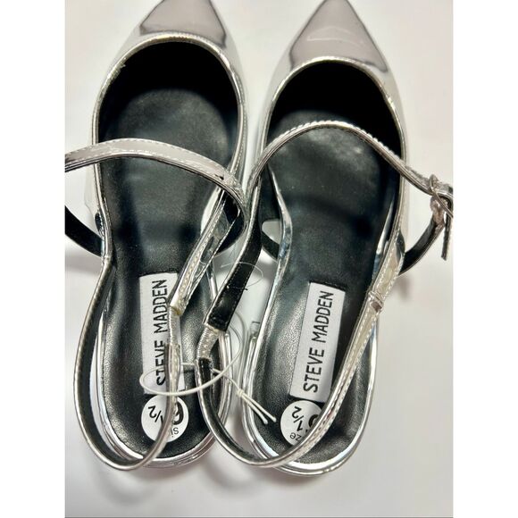 Steve Madden Women's Silver Anyaa  Slingback Double Strap Flats Metallic Size 6. - Picture 6 of 10